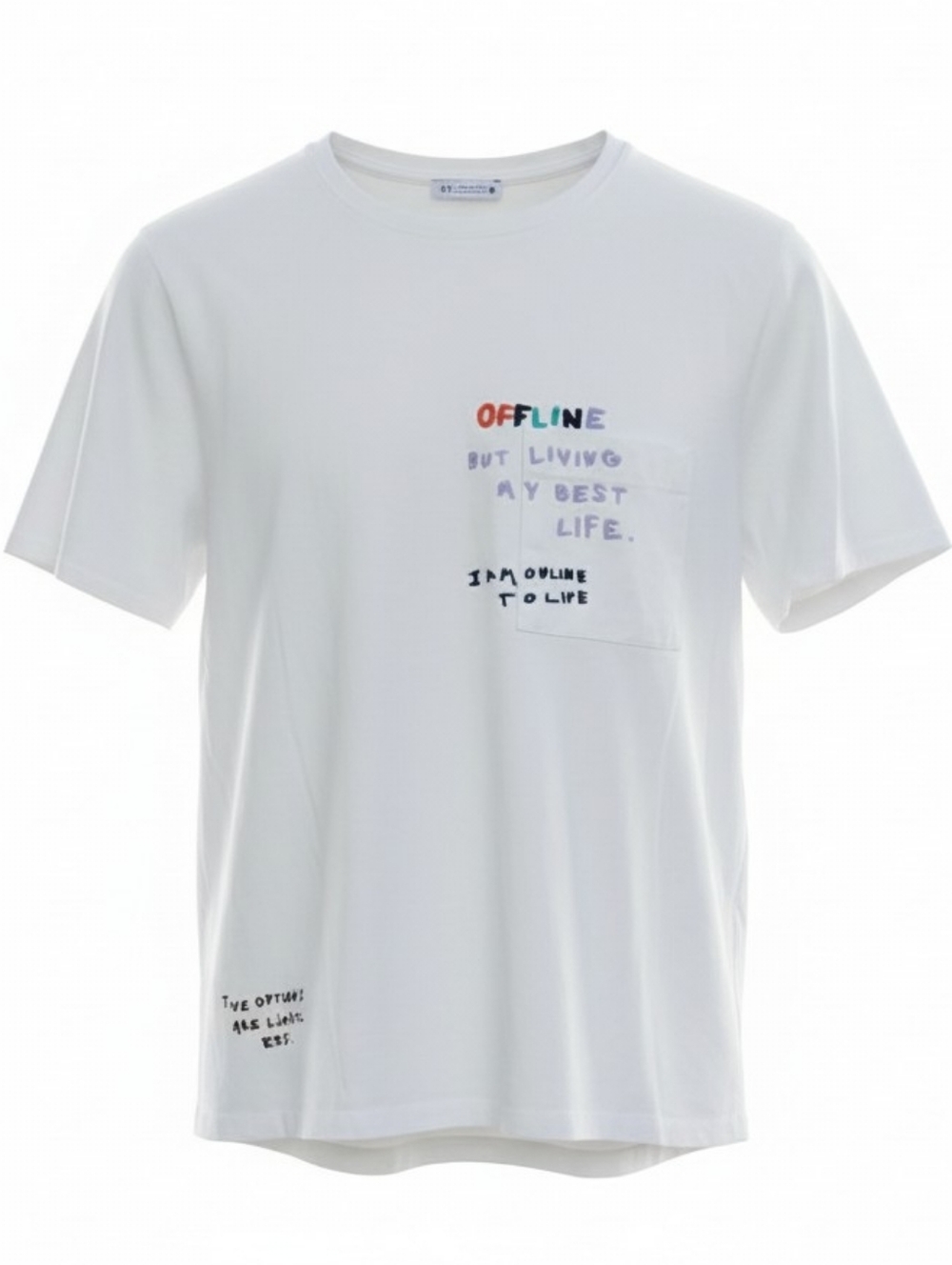 Zara White Short-Sleeve Tee with Multicolor 'OFFLINE' Graphic